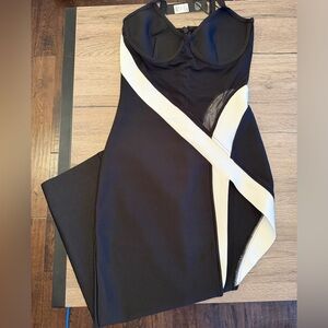 Fashion Nova Black and White Bandage Midi Dress